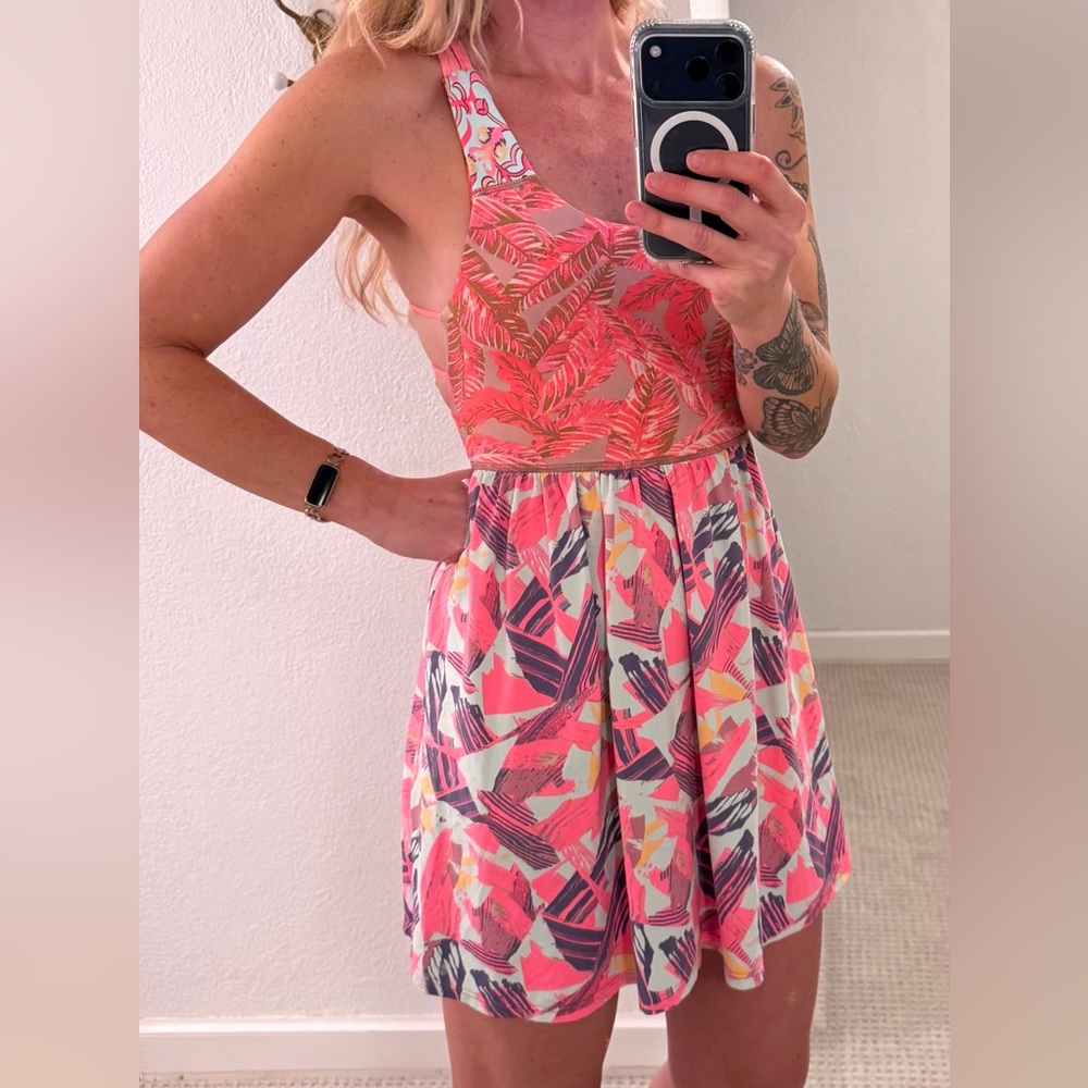 Maaji Coral and Pink Abstract Mini Dress